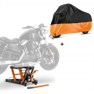 Hebebühne Hydraulisch + Abdeckplane XXL für Harley Davidson Softail Street Bob Constands Midlift L orange_0