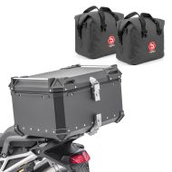 Sett 65 liter motorsykkel aluminium toppkoffert + 2x innervesker Bagtecs XB65 aluminium svart TB23