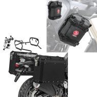 Sett med kollisjonsstangvesker par + aluminiumskoffert + bagasjeholder egnet for chopper / tilpassede sykler Pan America 1250 / Special 21-24 GX38-45 svart