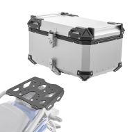 Sett aluminium toppkoffert + bagasjehylle egnet for Suzuki V-Strom 800 23-24 Bagtecs XB65 sølv