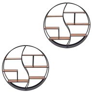 Sett med 2x vegghyller rundt tre med metallramme Divit flytende hylle med 6 hyller 68cm diameter RE15 svart