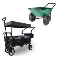 Håndkjerre med tak sammenleggbar transportvogn hagevogn sammenleggbar stål ME70 sort + hagetrillebår Divit GS3 dobbel trillebår