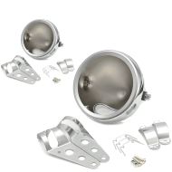 2x motorsykkel frontlyshus 5,75" med gaffelholder 35-43mm Craftride krom sparesett