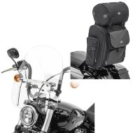 Sett: Sissybar bag SXL halebag med bagasjerull i svart + frontrute CW1 egnet for chopper cruisers og custom sykler klar
