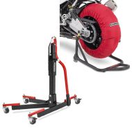 Sett: Dekkvarmersett Laguna Seca 60-80°C egnet for forhjul og bakhjul Constands + sentralstativ uten adapterplate rød motorsykkeljekk Power-Evo