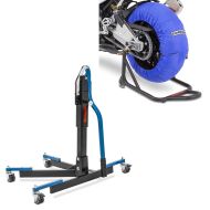 Dekkvarmersett 60-80°C egnet for forhjul og bakhjul 17 tommer i blått + sentralstativ uten adapterplate blå motorsykkeljekk Power-Evo