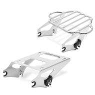 Sett: bagasjehylle KI flyttbar egnet for Harley Davidson Touring-modeller 09-24 krom Craftride + toppkoffert bærer dobbelt sete egnet for Harley Davidson Touring 14-24 krom Craftride