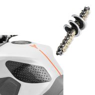 Sett: tank pad side grip pad M side tank pad kne pad i svart + kjedebørste 360 kjedesnegl egnet for motorsykkel kjeder