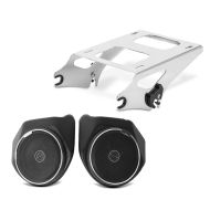 Sett: Høyttalersett egnet for Harley Davidson CVO Street Glide 14-22 Craftride + toppkoffert bærer dobbelt sete egnet for Harley Davidson Touring 14-24 krom Craftride