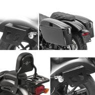 Sett: Sidevesker egnet for Honda Rebel 500 CMX 17-24 med holder salveske + Sissy Bar XS3 egnet for Honda Rebel 500 CMX 17-24 med bagasjehylle svart