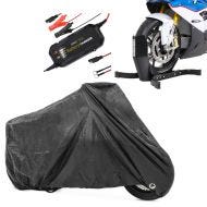 Sett: Sett motorsykkel batterilader + presenning XL svart + motorsykkel rocker Constands Easy-Plus motorsykkelstativ opp til 21 tommer svart