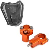 Sett: LED-hodelykt E-mark DRL Xdure SW1 med styreforhøyer egnet for KTM 28 mm styreforhøyer 52mm MX1 aluminium oransje