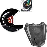 Sett: Bremseskivebeskyttelse egnet for KTM 16-21 EXC / EXC-F foran XDure sw-oransje med LED hovedlys E-merke DRL SW1