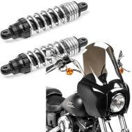 Sett: Bakre støtdemper 12" (305 mm) egnet for Harley Davidson Dyna 1991-2017 krom Craftride + frontkledning egnet for Harley Davidson Dyna Low Rider / Street Bob Craftride MG5 med svart-røyk grå skjerm