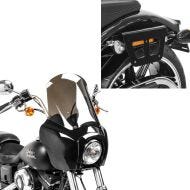 Sett: salveskeholder egnet for Harley Davidson Dyna 91-17 koffertstativ avtagbar Craftride QL venstre + frontkledning egnet for Harley Davidson Dyna Low Rider / Street Bob Craftride MG5 med svart-røyk grått vindu