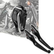 Sett: benskjold egnet for Harley Davidson Touring-modeller 17-24 Craftride ventilert svart + bremsespak og clutchspak sett egnet for Harley Davidson Craftride BC4 svart