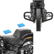 Sett: Crash bar Bart egnet for Harley Davidson Softail Street Bob / Standard 18-24 Craftride svart + Dobbel sete gel egnet for Harley Davidson Softail Street Bob 18-24 Duo sete Craftride SP8 svart