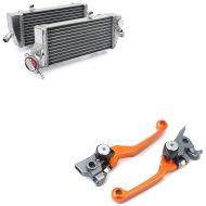 Sett: Kjølerediator egnet for KTM EXC-F 4-takts 14-16 4-taktspar med spaksett bremsespak med clutchspak Flex orange