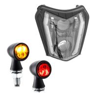 Sett: LED hovedlys egnet for KTM EXC / EXC-F / Freeride / Enduro / SMC 14-24 DRL SW2 XDURE med LED-indikatorer TX1 sw med ECE