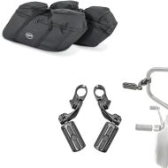 Sett: veske innervesker egnet for Harley Davidson Touring 94-24 for sidevesker Craftride SP4 + crash bar fotstøtter for 32 mm Craftride CF1 svart