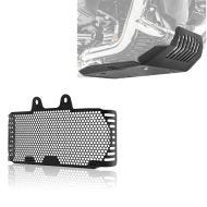Sett: Motorbeskyttelse egnet for BMW R NineT 14-23 Motoguard aluminium frontspoiler undervognsbeskyttelse svart + radiatordeksel egnet for BMW R NineT 14-23 radiatorgrill Zaddox KG1 svart