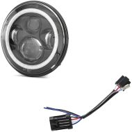 Sett: LED hovedlys 7" egnet for Harley Davidson + adapter H4 -H13