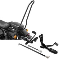Sett: Sissy bar egnet for Harley Davidson Sportster 04-20 Tampa + fremre fotstøttesystem