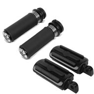 Sett: Styrehåndtak 1" tommer HG2 CNC aluminium egnet for Harley Davidson + fotstøtter FP1 driver og pillion