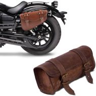 Sett: salveske venstre Arizona 3Ltr + lærverktøyrull egnet for Chopper Retro LR2 brun
