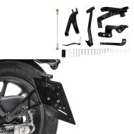 Sett: Sideskiltholder for Chopper Cruiser Retro Universal nummerskiltholder Craftride LH5 + Foroverfotstøttesystem egnet for Harley Davidson Softail Street Bob 18-24 fotstøttesett Craftride VF2