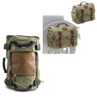 Ryggsekk Canvas VG6 Vintage haleveske 28L grønn + Sett med 2x salvesker Canvas med innerlomme CV1 armygrønn