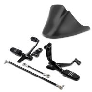 Sett: frontspoiler egnet for Harley Davidson Sportster 04-20 motorspoiler Craftride CP4 matt svart + motorsykkel fremre fotstøttesystem egnet for Harley Davidson Sportster 04-13 Craftride i svart
