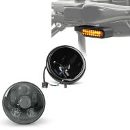 LED hovedlyssett 5,75 tommer + LED kjørelys styreindikatorer med E-merke 2 stk tonet