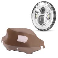 Sett: Windshield Wave 8" egnet for Harley Davidson Electra Glide Ultra Classic 96-13 røykbrun Craftride + LED hovedlykt 7" egnet for Harley Davidson hovedlykt med E-merke DRL FS7 krom