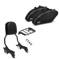 Sett: Sissy bar egnet for Harley Davidson Low Rider ST 22-24 R1 med bagasjehylle og docking svart Craftride + veske innervesker som passer til Harley Davidson Softail Low Rider ST 22-24 Crafride vesker