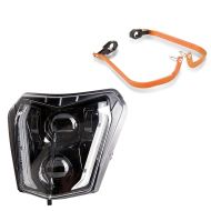 Håndbeskyttere egnet for KTM 690 SMC / R oransje + LED hovedlykt ECE SW2