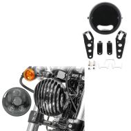 Sett: LED frontlykt med frontlysgrill 5,75 tommer egnet for Harley Davidson Sportster 04-20 Craftride svart + LED frontlyshus SG 5,75" for Indian Scout / Bobber / Twenty black Craftride