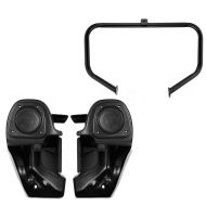 Sett: Crash bar egnet for Harley Davidson Street Glide 06-08 Craftride TR1 svart + benskjold med høyttaler egnet for Harley Davidson Touring 83-13 benkåpe II
