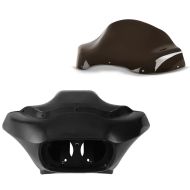 Sett: Frontrute egnet for Harley Davidson Road Glide / Custom 98-13 Wave 13" mørktonet Craftride + frontkledning innvendig og ytre egnet for Harley Davidson Road Glide / Custom 98-13 Craftride matt svart