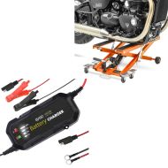 Sett: Motorsykkelløft Midlift XL opp til 500 kg oransje ConStands med batterilader BC2 helautomatisk 1500mA