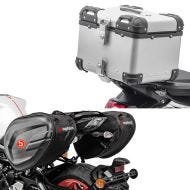 Sett: Motorsykkel aluminium toppkoffert XS45 aluminium univ 45 liter sølv Bagtecs med sidelommer CRB 40-60 liter volum softshell
