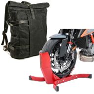 Sett: Motorsykkelryggsekk Canvas VR2 Vintage 20Ltr Retro sw Craftride med motorsykkelvippe Easy-Plus opptil 21 tommer rød