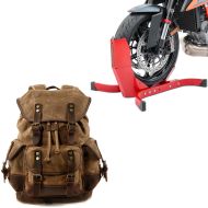 Sett: Motorsykkelryggsekk Canvas RG8 Vintage 20Ltr Retro brun Craftride med motorsykkelvippe Easy-Plus opptil 21 tommer rød