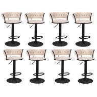 Sett med 8 barkrakker fløyelstrekk Divit RB16 krakk med ryggstøtte fotstøtte justerbar metallbase beige svart