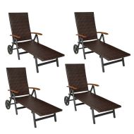 Sett med 4 sammenleggbare hagesenger Divit RB71 solsenger på hjul aluminium polyrattan justerbar svart