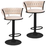 Sett med 2 barkrakker fløyelstrekk Divit RB16 2 krakker med ryggstøtte fotstøtte justerbar metallbase beige svart