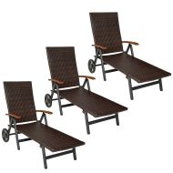 Sett med 3 sammenleggbare hagesenger Divit RB71 solsenger på hjul aluminium polyrattan justerbar svart