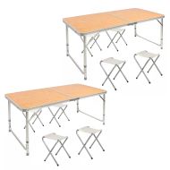 2 x campingbord + 4 krakker aluminium sammenleggbar Vanit sammenleggbar bordmøbelsett høydejusterbar utendørs M51 NYHET
