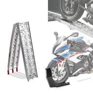 Sett: Tilgangsrampe opptil 340 kg Alu-I sammenleggbar + motorsykkelvippe Easy-Plus motorsykkelstativ opp til 21 tommer matt svart