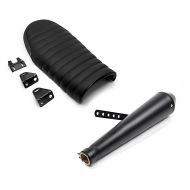 Sett: Eksoskjegle baklyddemper Caferacer universal svart + sete egnet for Cafe-Racer eller Scrambler konvertering Flat svart